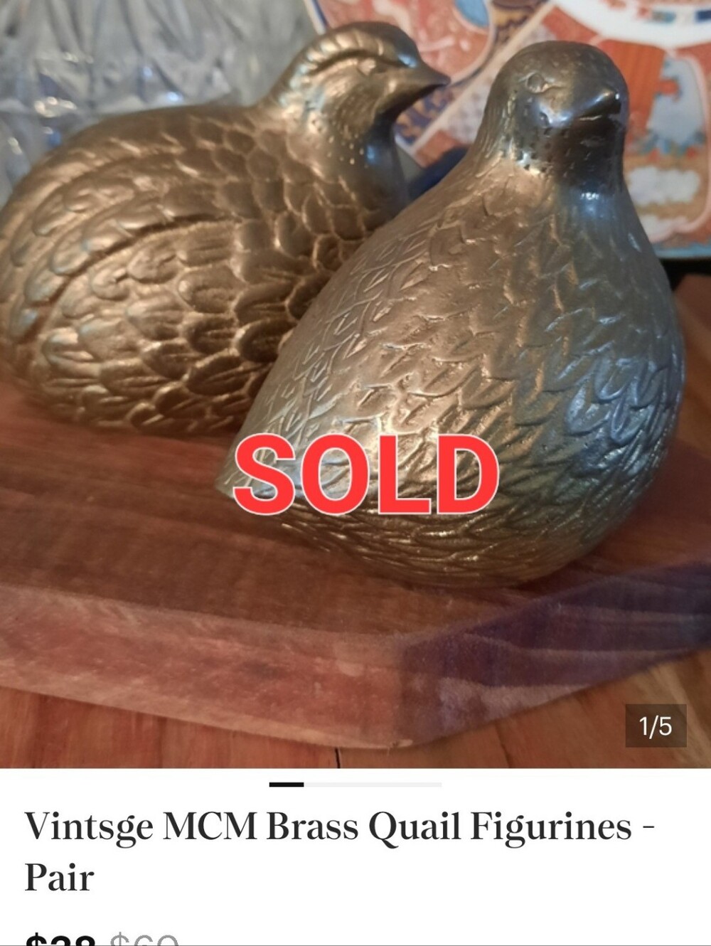 Vintsge MCM Brass Quail Figurines - Pair